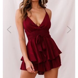 Maddox Fit & Flare Cami Strap Romper Wine